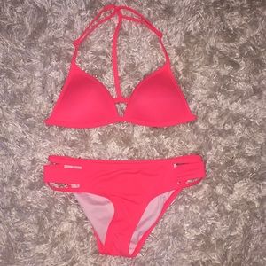 VS PINK Bikini top & bikini bottom. Coral color